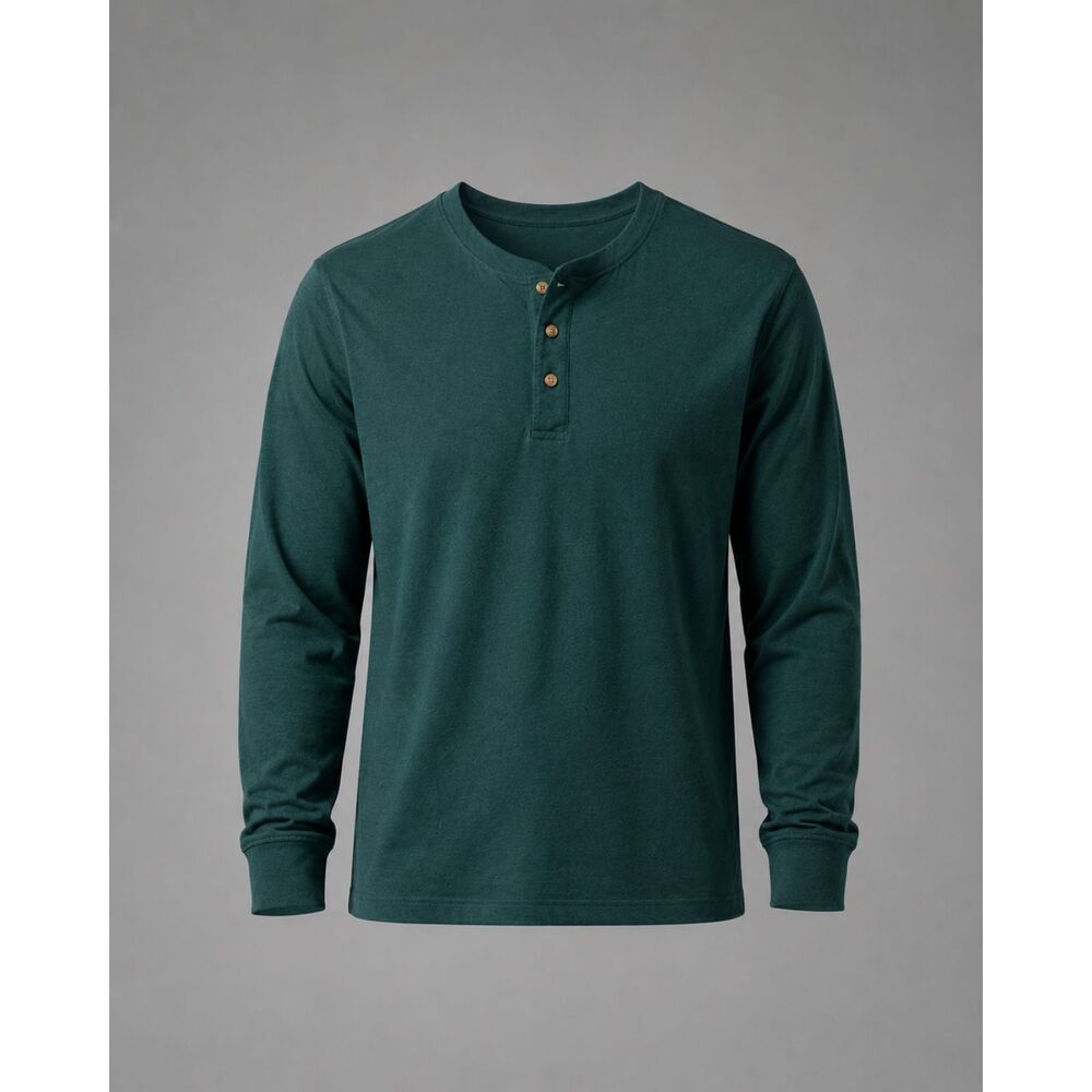 L.L.Bean Men's Teal Henley Long Sleeve Knit Top Size L Cotton Casual
